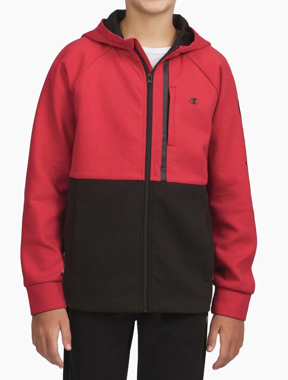 Champion Youth Active Full Zip Hoodie Breathable Pockets Red/Black Size S 7/8